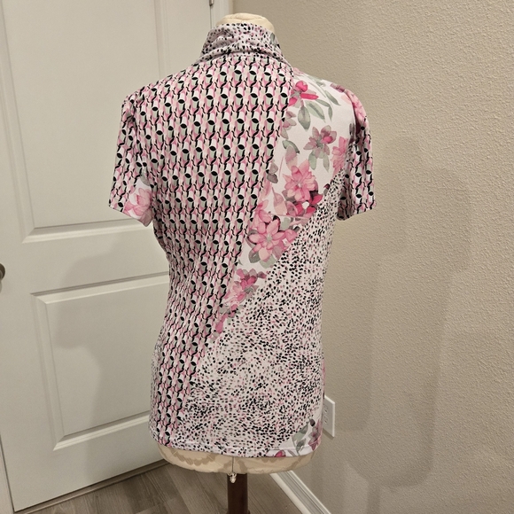 DKNY Jersey Knit Side-Ruched V-Neck Short Sleeve Top Size Medium - Picture 5 of 7